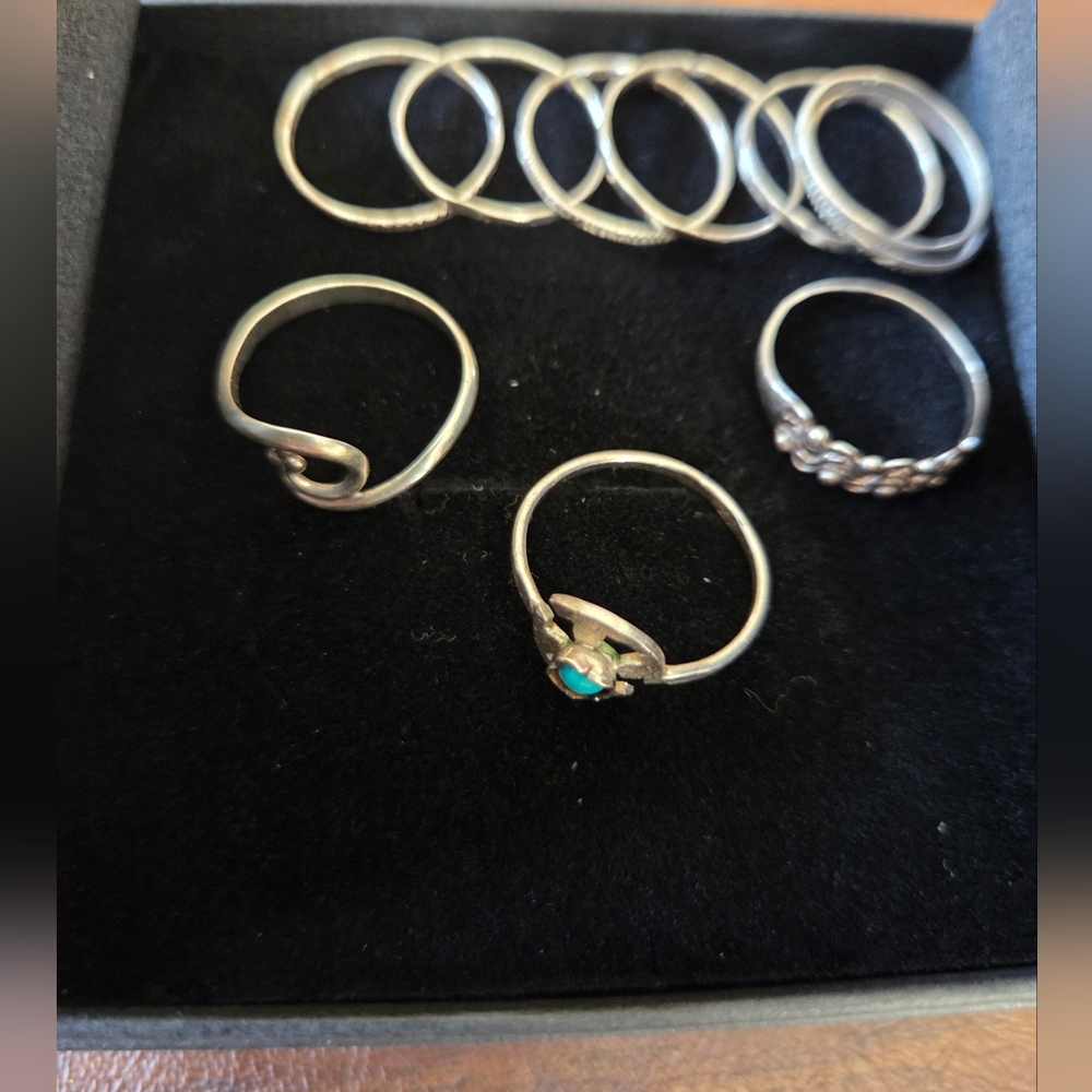 VINTAGE WOMENS/YOUTHS 925 STERLING SILVER 10 UNIQUE RINGS SET SIZE 6